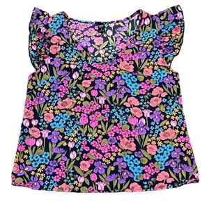 EMERY ROSE floral top shirt blouse medium short sleeve v neck